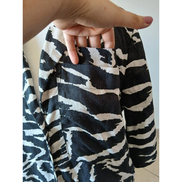 Copenhagen Muse Womens Blouse Linen Shirt S Black White Zebra Button Modern Boho - Picture 6 of 16